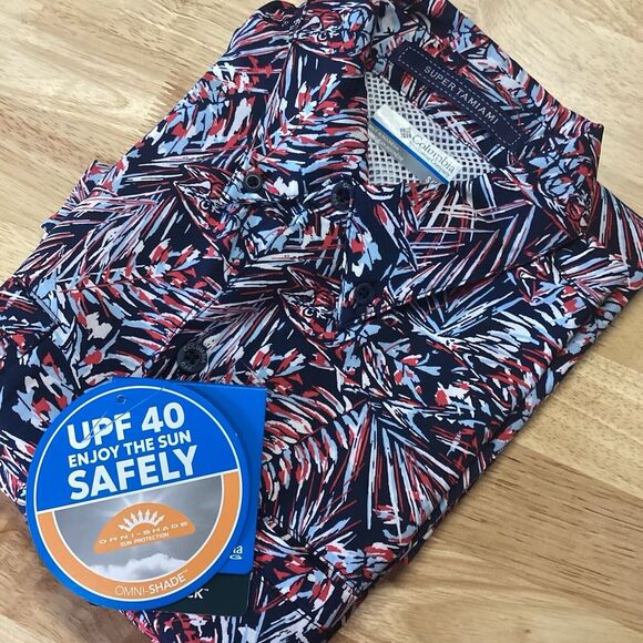 NWT Men's Columbia Pfg‎ Super Tamiami Omni-shade Blue Abstract Small - Picture 1 of 9